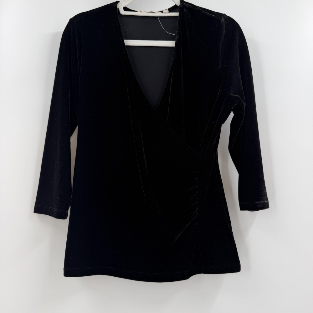Soft Surroundings Shirt Womens Medium Black Velvet Tunic Wrap Top Party Holiday